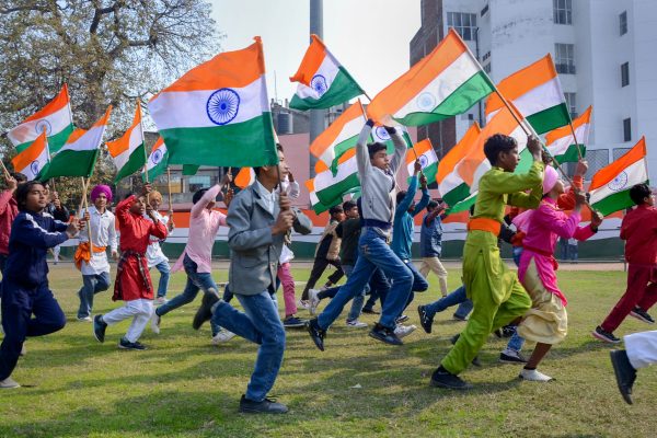 Amritsar: Students take part in a rehearsal ahead of the upcoming Republic Day parade, in Amritsar, Monday, Jan. 23, 2023. (PTI Photo) (PTI01_23_2023_000345A)